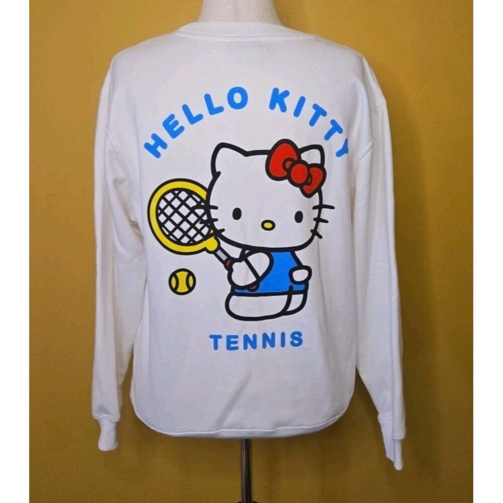 Hello Kitty Sanrio Tennis White Cotton Crewneck Sweatshirt‎ Womens Size Medium